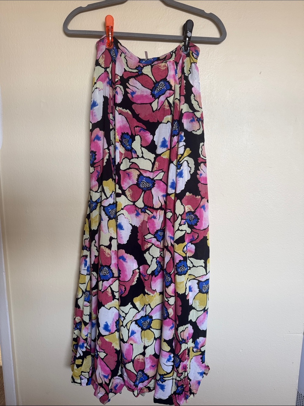 Free People Black Floral Dress with Pink, Blue & Yellow Blooms